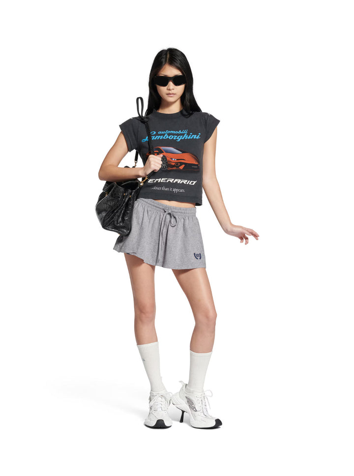Balenciaga Women Grey Miniskirt With Logo Embroidery On The Front And Elastic Drawstring Waist In Cotton Woman