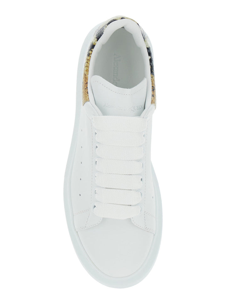 Alexander Mcqueen Women White Oversize Sneakers With Snake Print On The Heel In Leather Woman