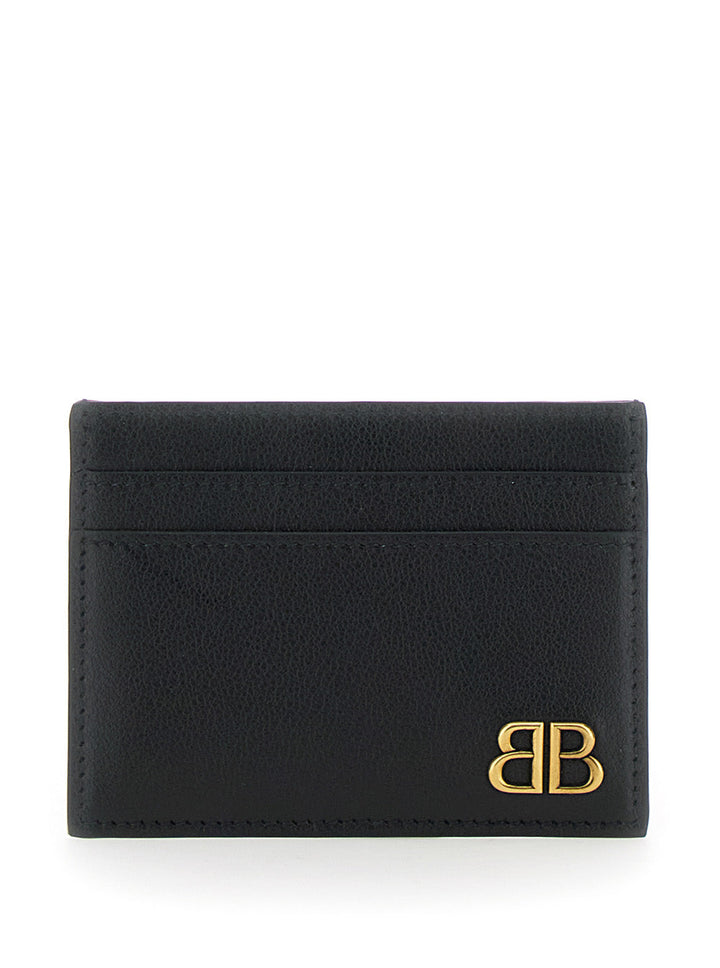 Balenciaga Men 'Monaco' Black Card Holder With Logo Plaque On The Front In Leather Man
