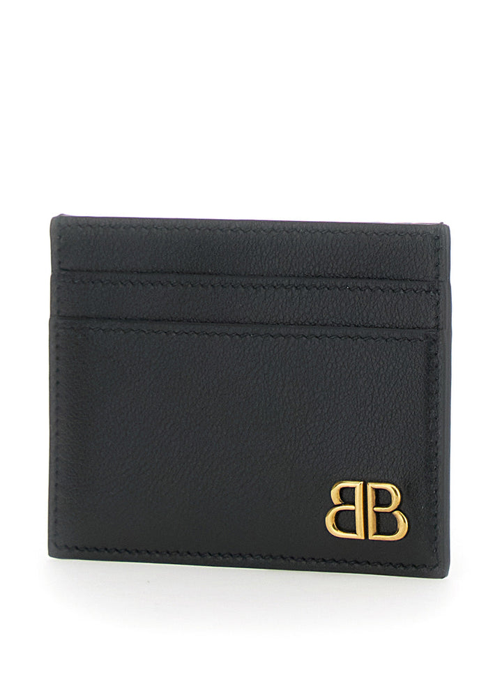 Balenciaga Men 'Monaco' Black Card Holder With Logo Plaque On The Front In Leather Man