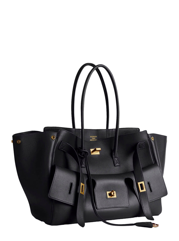 Balenciaga Women 'Bel Air Carry On' Black Medium Tote Bag With Removable Keychain And Two Top Handles In Leather Woman