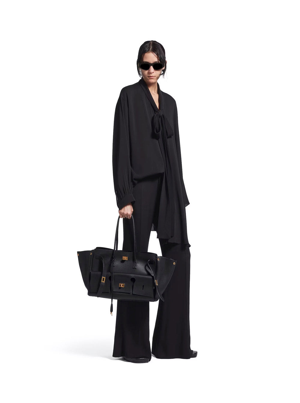 Balenciaga Women 'Bel Air Carry On' Black Medium Tote Bag With Removable Keychain And Two Top Handles In Leather Woman