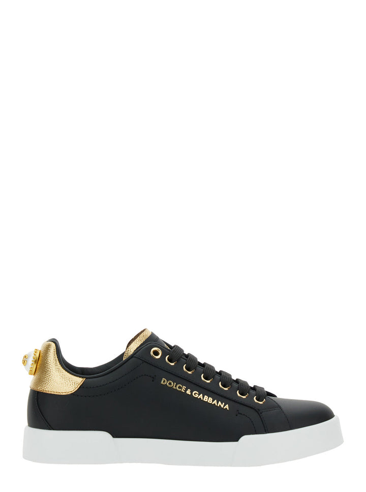 Dolce & Gabbana Women Black Low Top Sneakers With Logo Lettering On The Tongue And Logo Detail On The Heel In Leather Woman