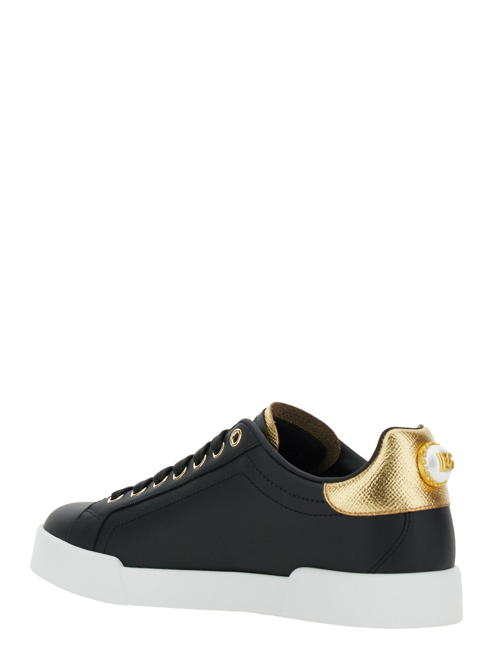 Dolce & Gabbana Women Black Low Top Sneakers With Logo Lettering On The Tongue And Logo Detail On The Heel In Leather Woman