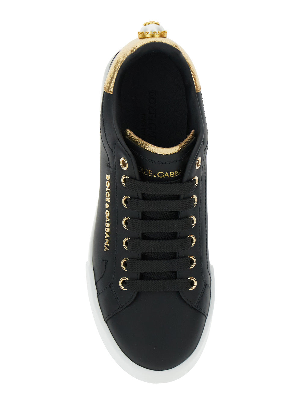 Dolce & Gabbana Women Black Low Top Sneakers With Logo Lettering On The Tongue And Logo Detail On The Heel In Leather Woman