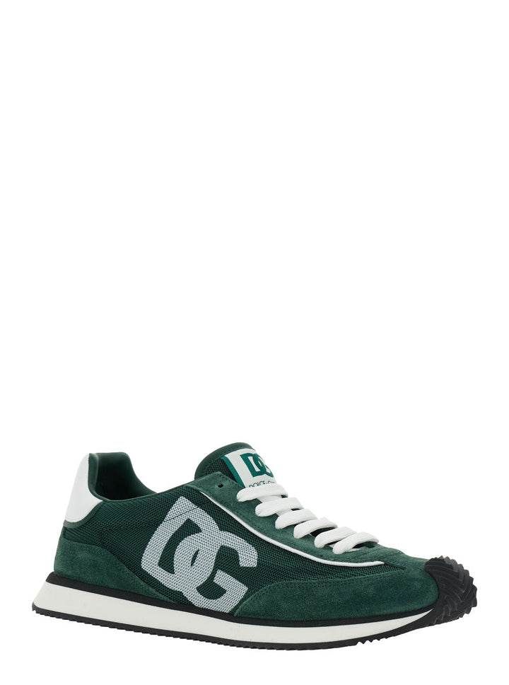 Dolce & Gabbana Men 'Cushion' Green Sneakers With Logo Patch On The Tongue And Logo Detail On The Side In Suede And Fabric Man