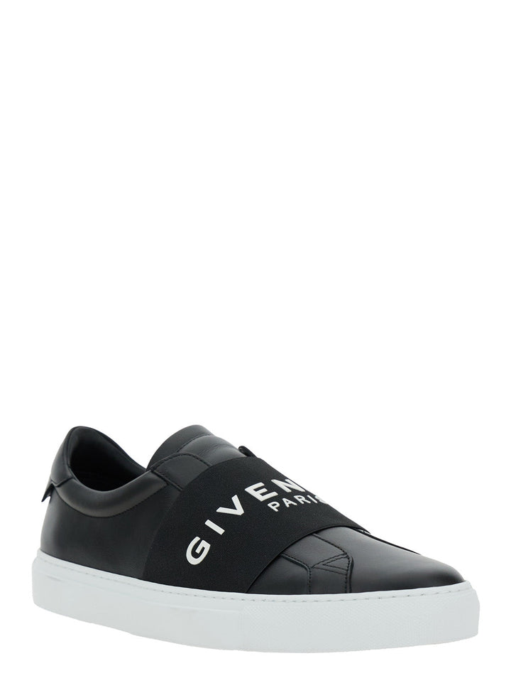Givenchy Men 'City Court' Black Sneakers With Elastic Band And Logo Lettering On The Front In Leather Man