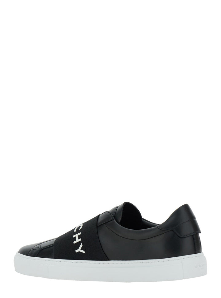 Givenchy Men 'City Court' Black Sneakers With Elastic Band And Logo Lettering On The Front In Leather Man