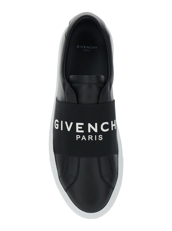 Givenchy Men 'City Court' Black Sneakers With Elastic Band And Logo Lettering On The Front In Leather Man