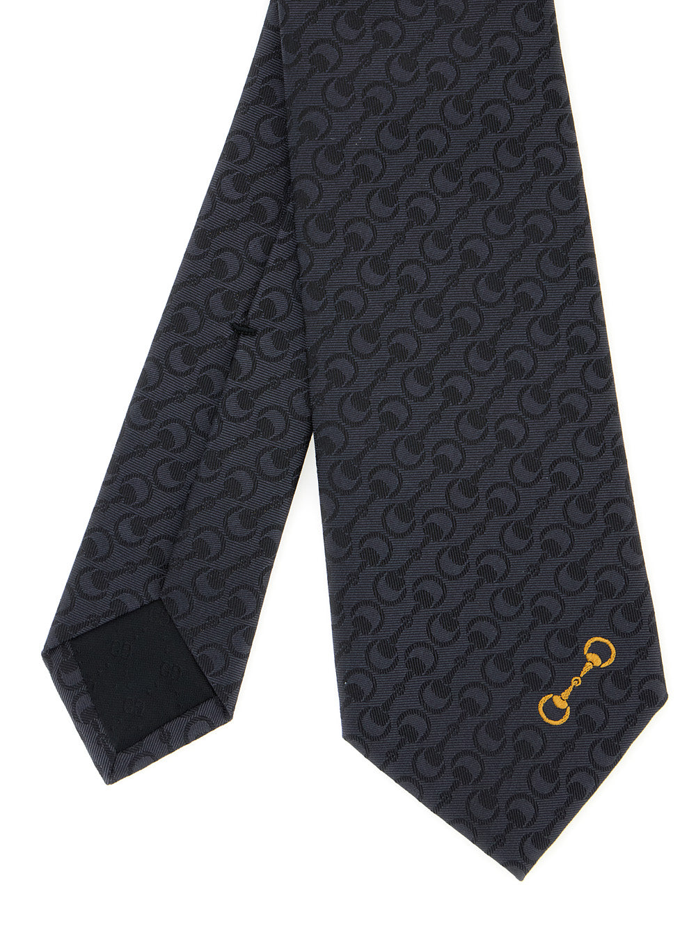 Gucci Men Black Tie With Horsebit And All-Over Horsebit Embroidery In Silk Man