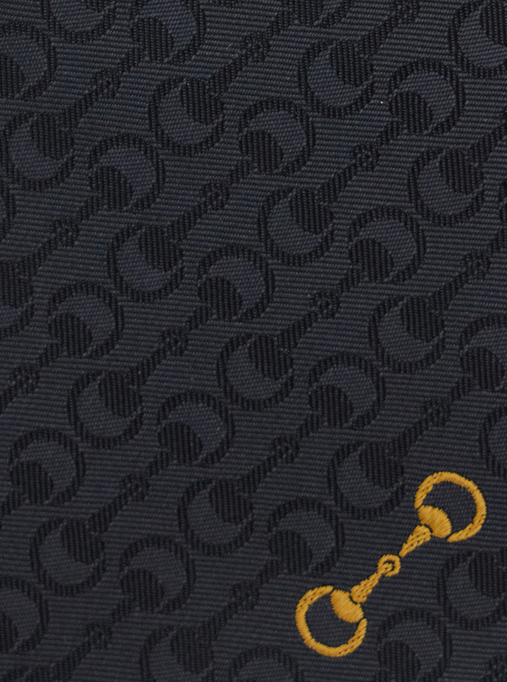 Gucci Men Black Tie With Horsebit And All-Over Horsebit Embroidery In Silk Man