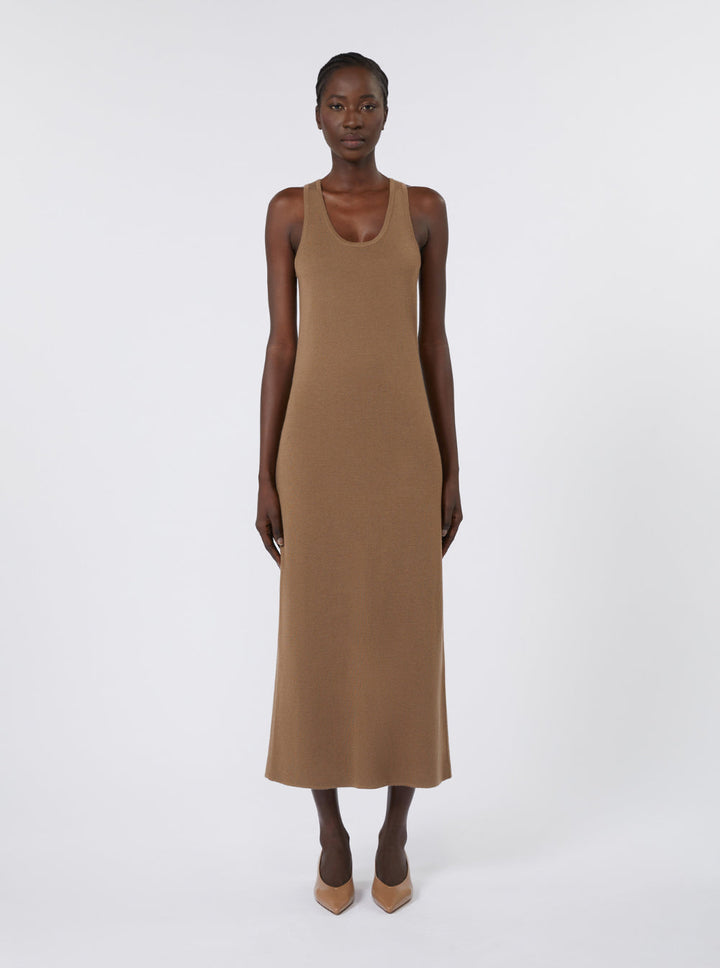 Max Mara Women 'Aceri' Brown Dress With Round Neck And Rear Single Slit In Wool Woman
