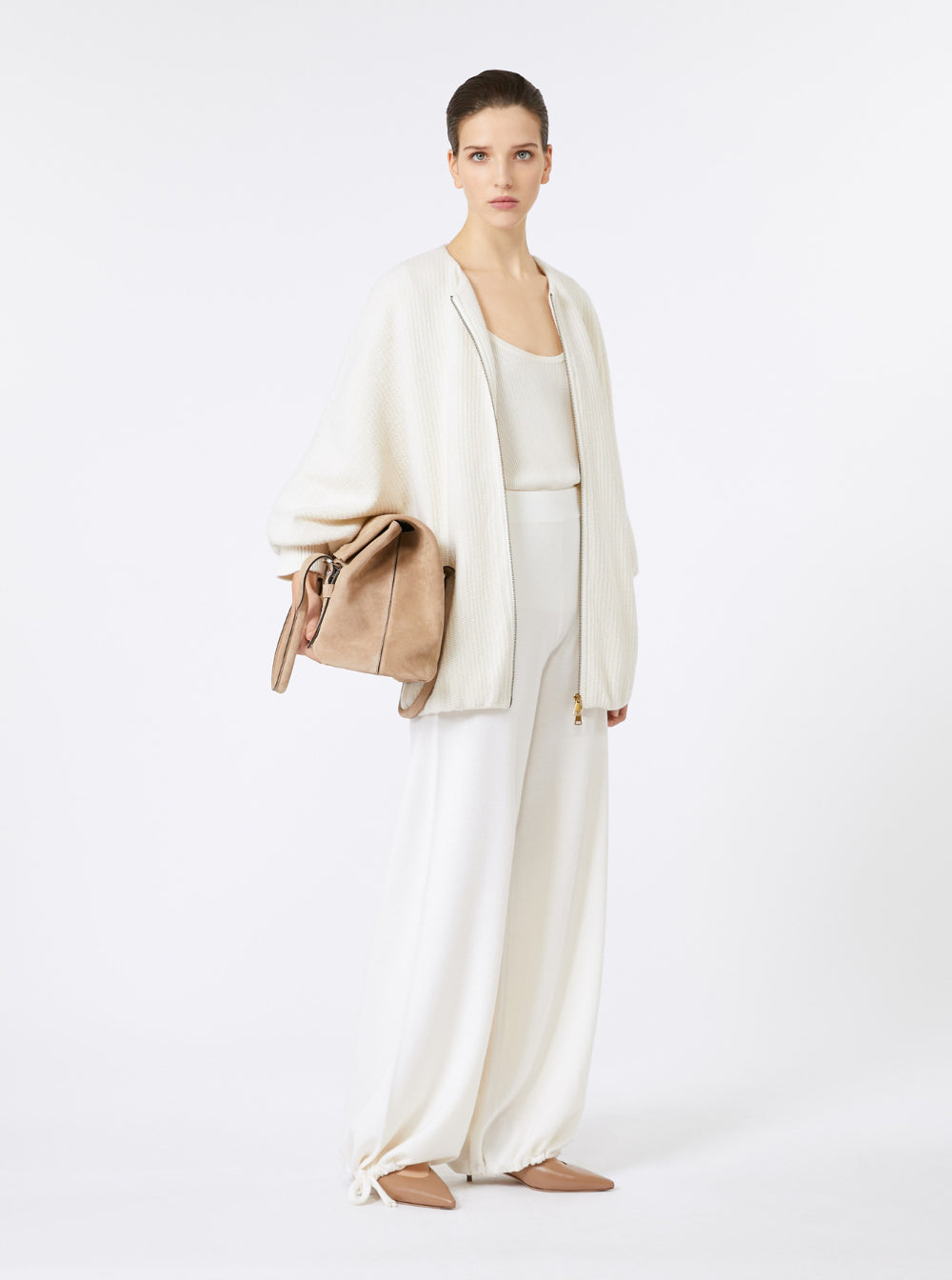 Max Mara Women 'Nigeria' White Pants With Elastic Waist And Wide Leg In Wool Woman
