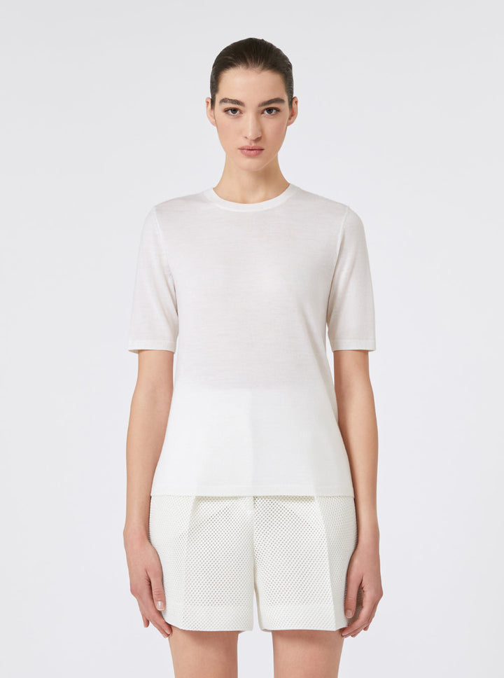 Max Mara Women 'Gerico' White Crewneck Sweater With Short Sleeves In Wool Woman