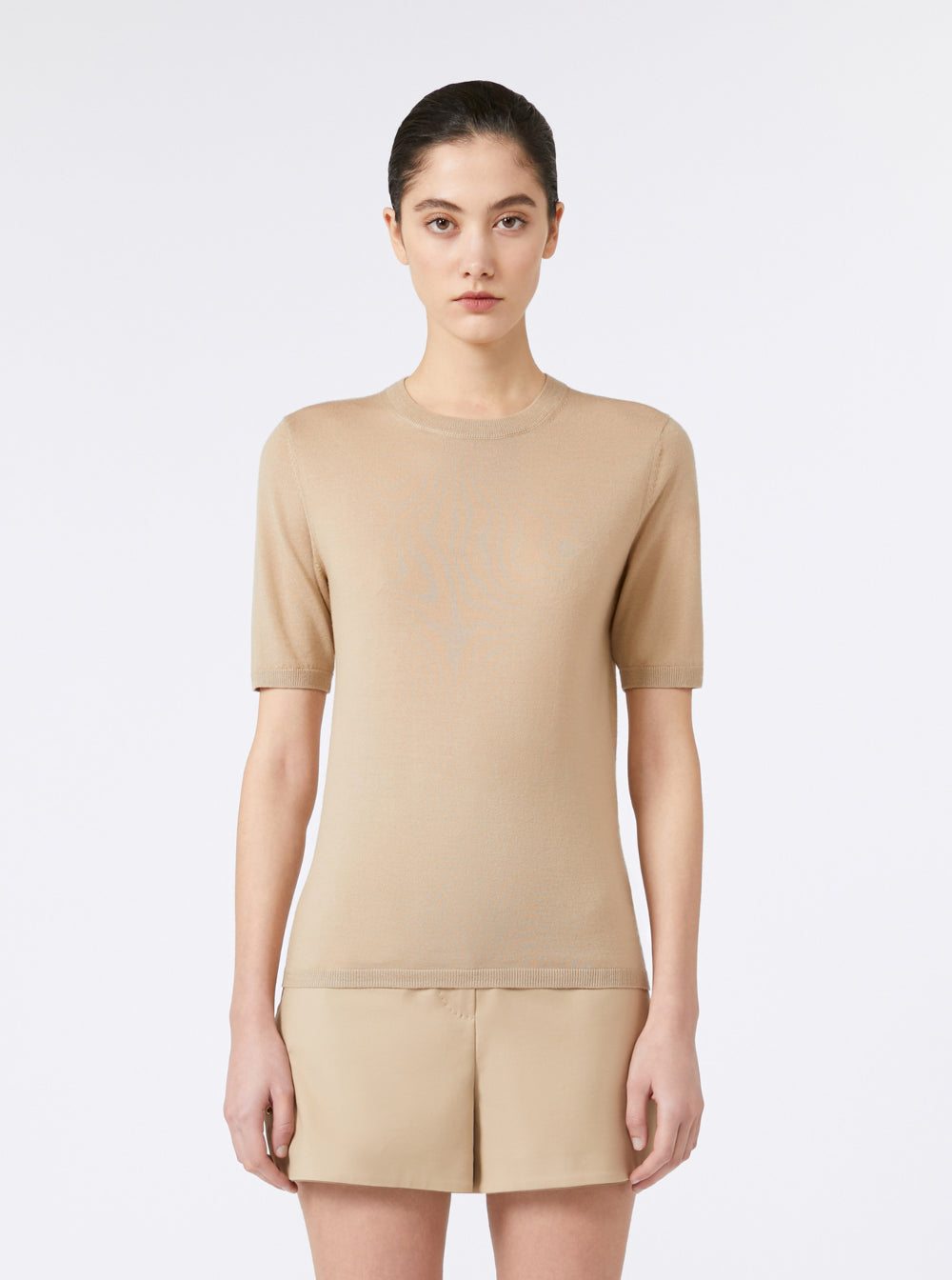 Max Mara Women 'Gerico' Beige Crewneck Sweater With Short Sleeves In Wool Woman