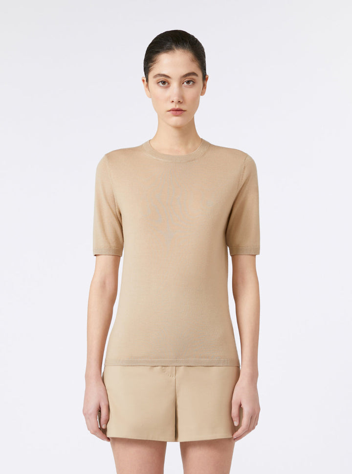 Max Mara Women 'Gerico' Beige Crewneck Sweater With Short Sleeves In Wool Woman