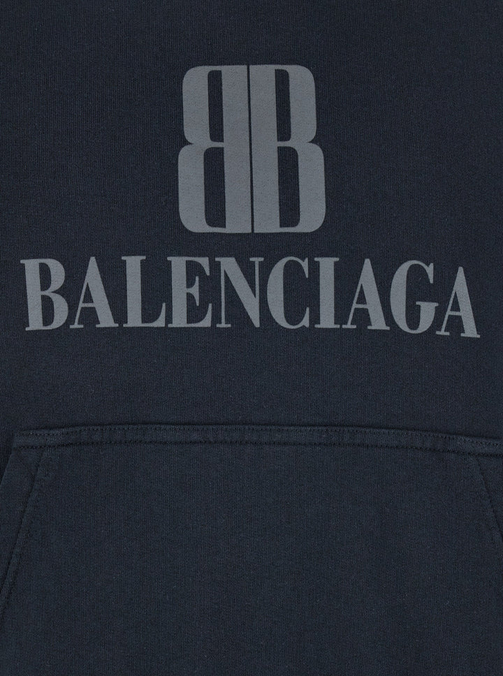 Balenciaga Men Black Hoodie With Fixed Hood And Logo Lettering On The Front In Cotton Man