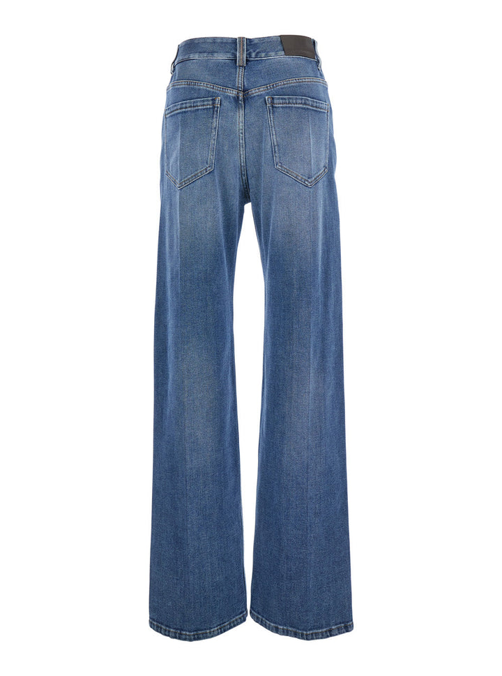 Brunello Cucinelli Women Blue Jeans With Logo Patch On The Rear And Faded Effect In Denim Woman