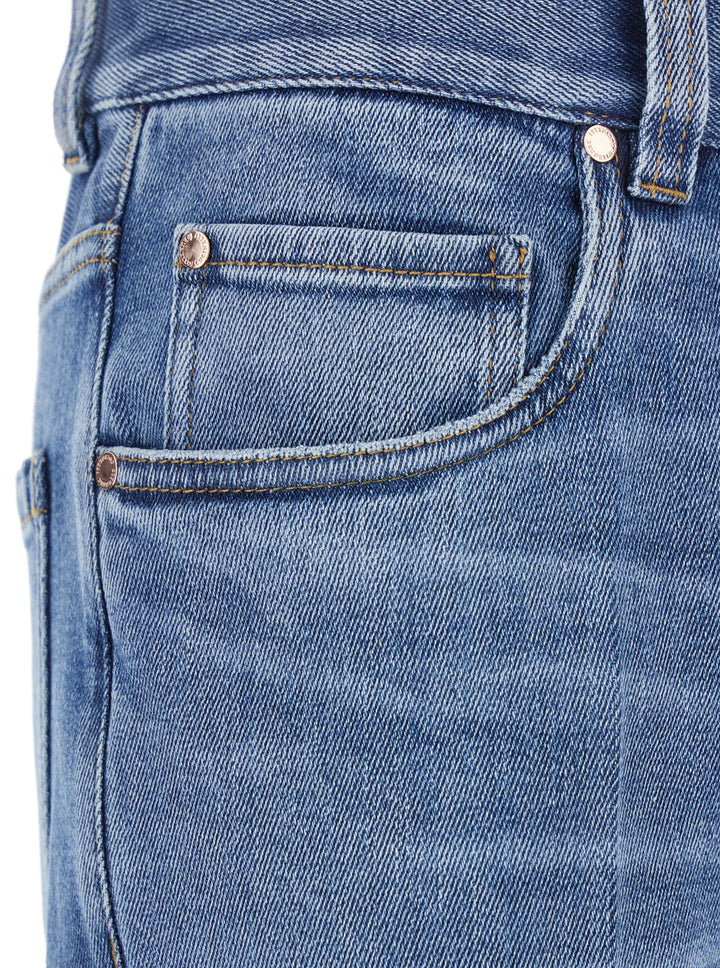 Brunello Cucinelli Women Blue Jeans With Logo Patch On The Rear And Faded Effect In Denim Woman