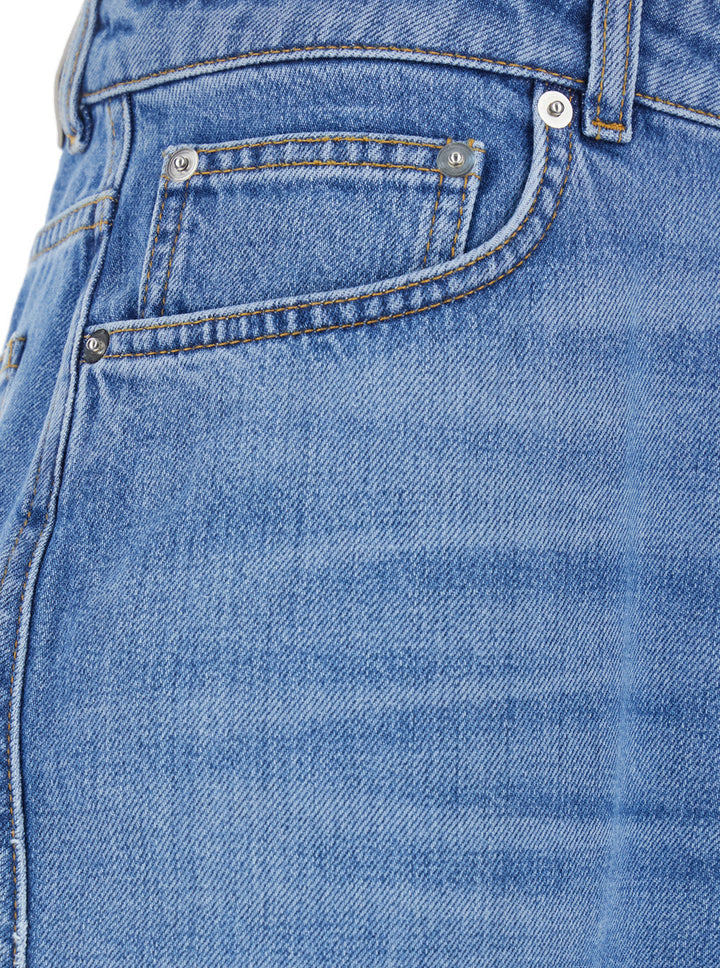 Givenchy Women Blue Jeans With Logo Patch On The Rear And Wide Leg In Denim Woman