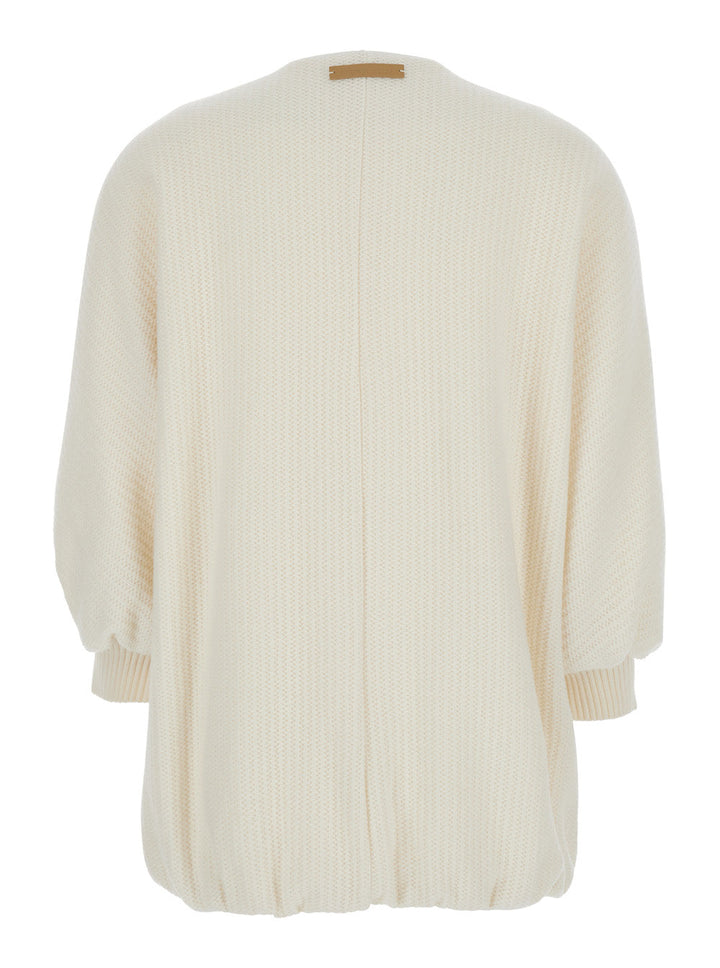 Max Mara Women 'Cirino' White Crewneck Knit Jacket With Logo Patch On The Rear In Wool And Cashmere Woman