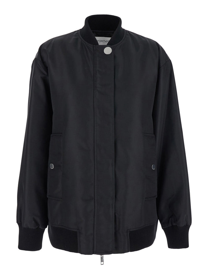Sportmax Women 'Agape' Black Bomber Jacket With Concealed Zip Closure In Tech Fabric Woman