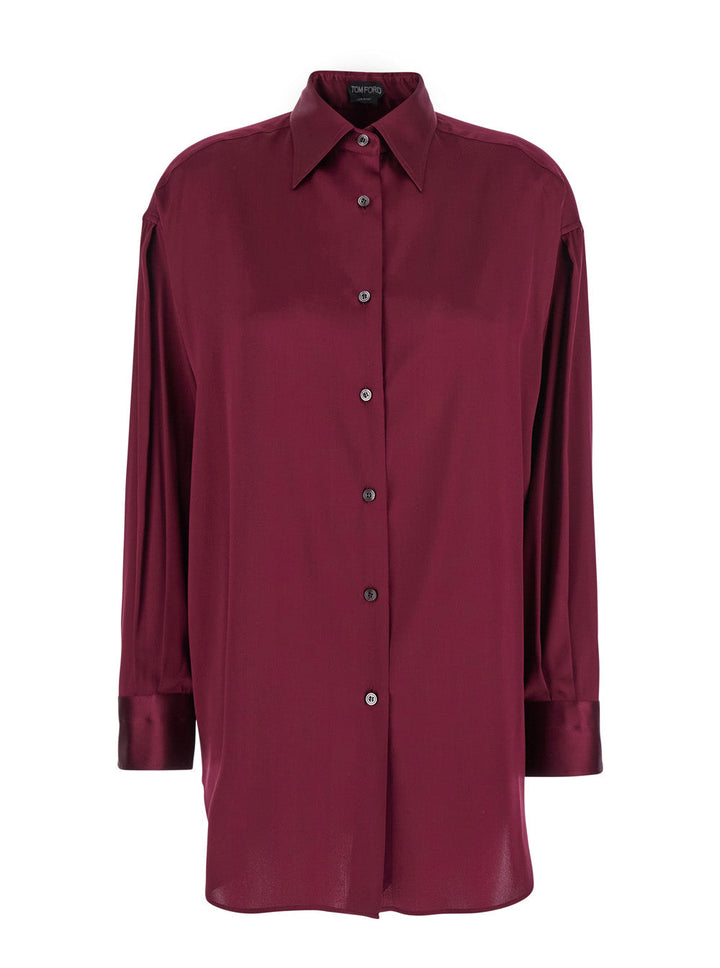 Tom Ford Women Bordeaux Shirt With Classic Collar In Silk Stretch Woman