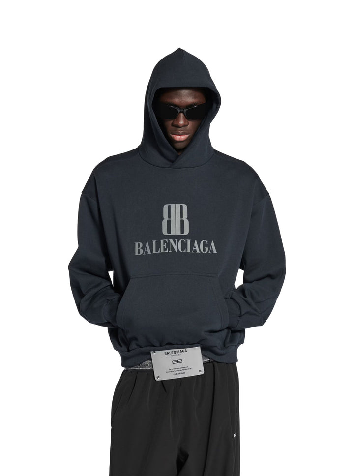 Balenciaga Men Black Hoodie With Fixed Hood And Logo Lettering On The Front In Cotton Man