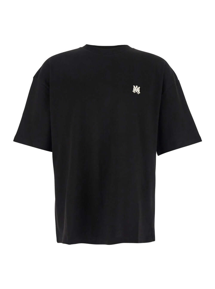 Amiri Men Black Crewneck T-Shirt With Logo Embroidery On The Front In Cotton Man