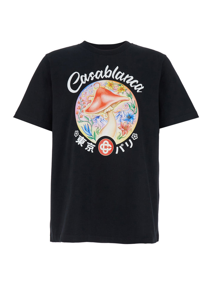 Casablanca Men Black Crewneck T-Shirt With Logo On The Front In Cotton Man