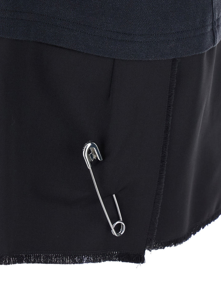 Balenciaga Women Black Layered Dress With Polo Shirt Style Collar And Safety Pin Detail In Cotton Woman