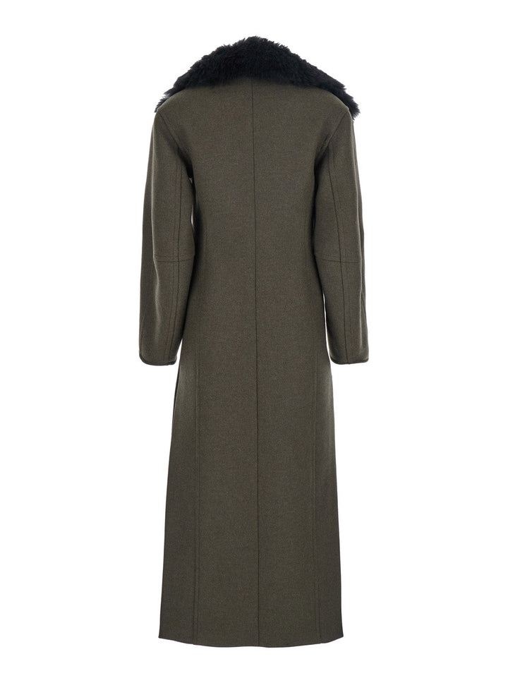 Blumarine Women Green Coat With Classic Lapels And Removable Collar In Wool Blend Woman