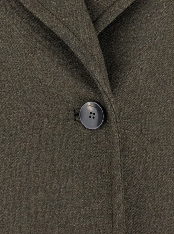 Blumarine Women Green Coat With Classic Lapels And Removable Collar In Wool Blend Woman