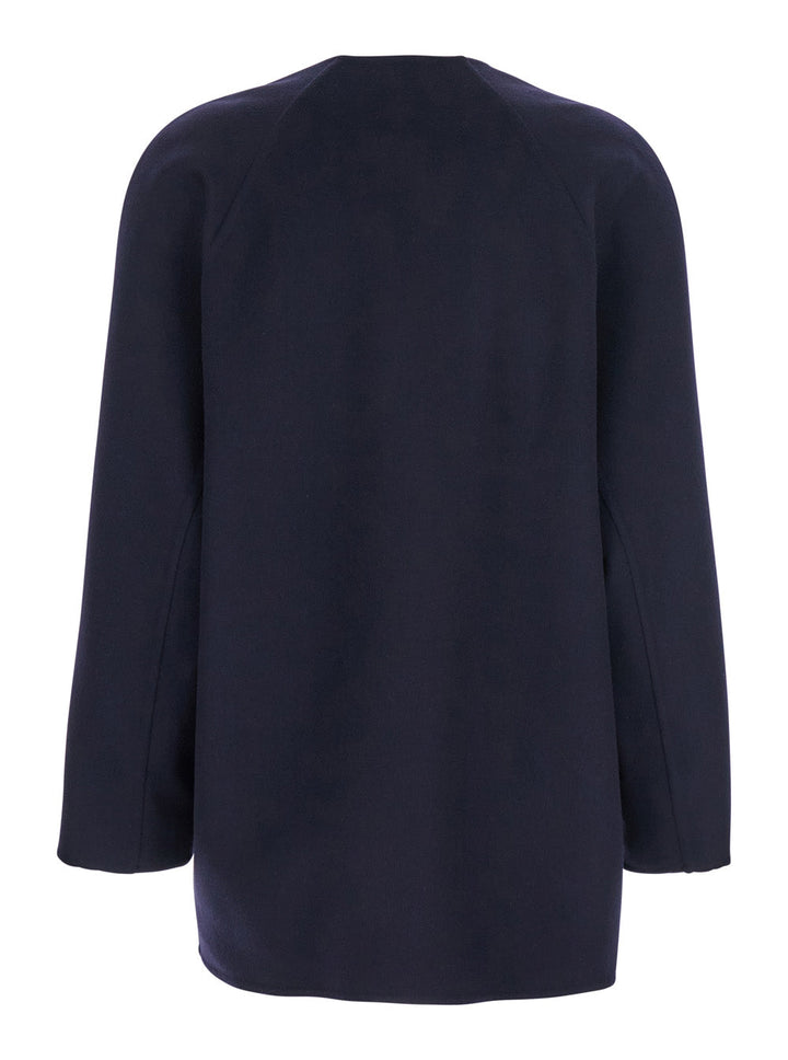 Bottega Veneta Women Blue Collarless Coat With Front Button Closure In Wool And Cashmere Woman