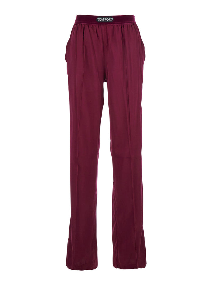 Tom Ford Women Fuchsia Pants With Elastic Waist With Logo Lettering In Silk Stretch Woman