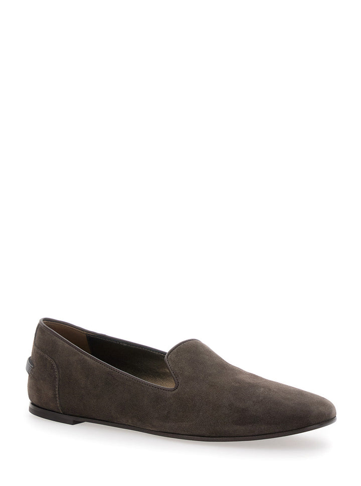 Brunello Cucinelli Women Grey Loafers With Monil Detail On The Rear In Suede Woman