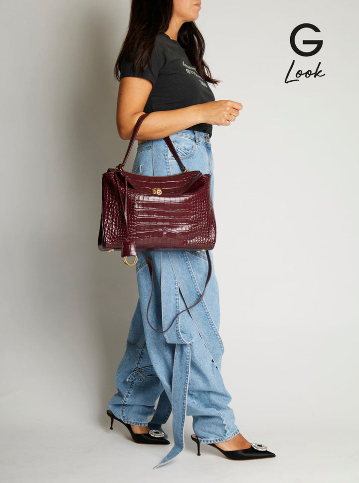 Balenciaga Women 'Rodeo' Bordeaux Handbag With Removable Shoulder Strap In Leather Woman