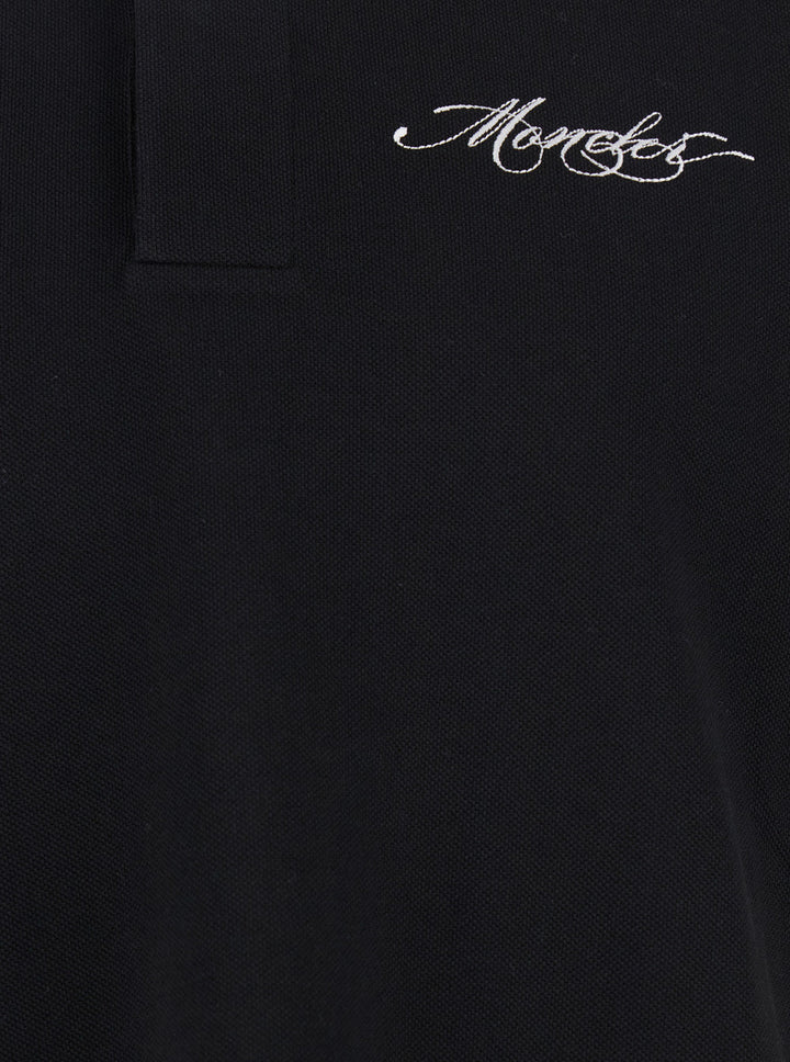 Moncler Men Black Polo Shirt With Classic Collar And Logo Lettering Embroidery On The Front In Cotton Man