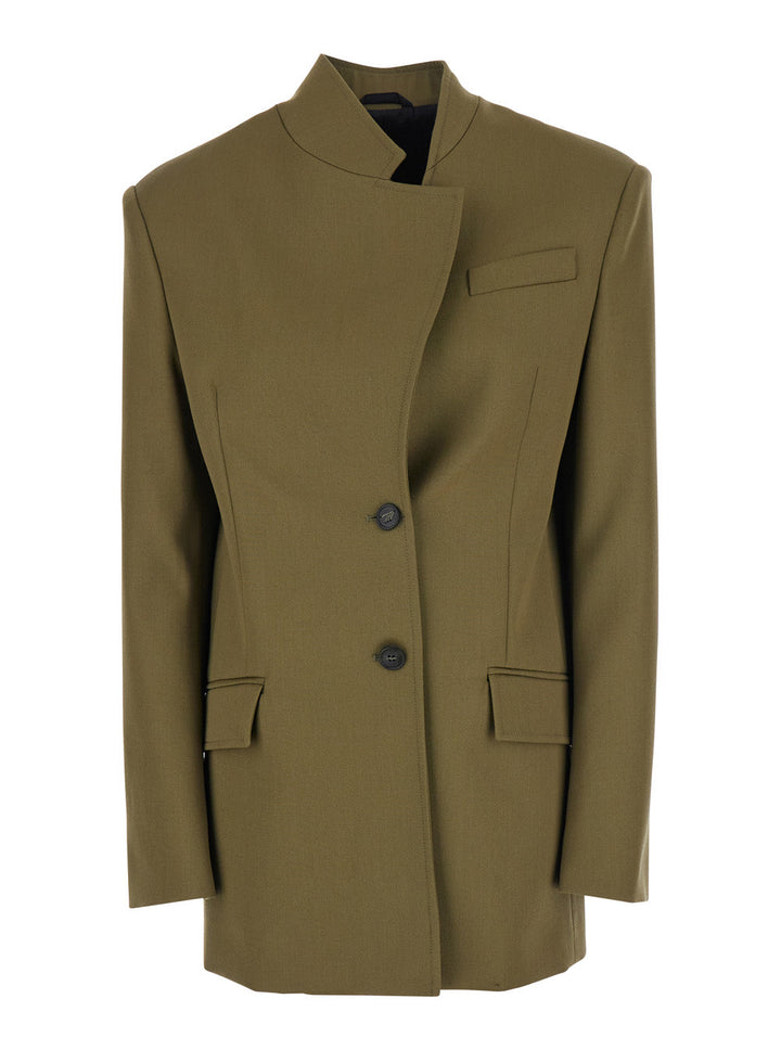 The Attico Women Green Jacket With Asymmetric Closure On The Front In Wool Woman