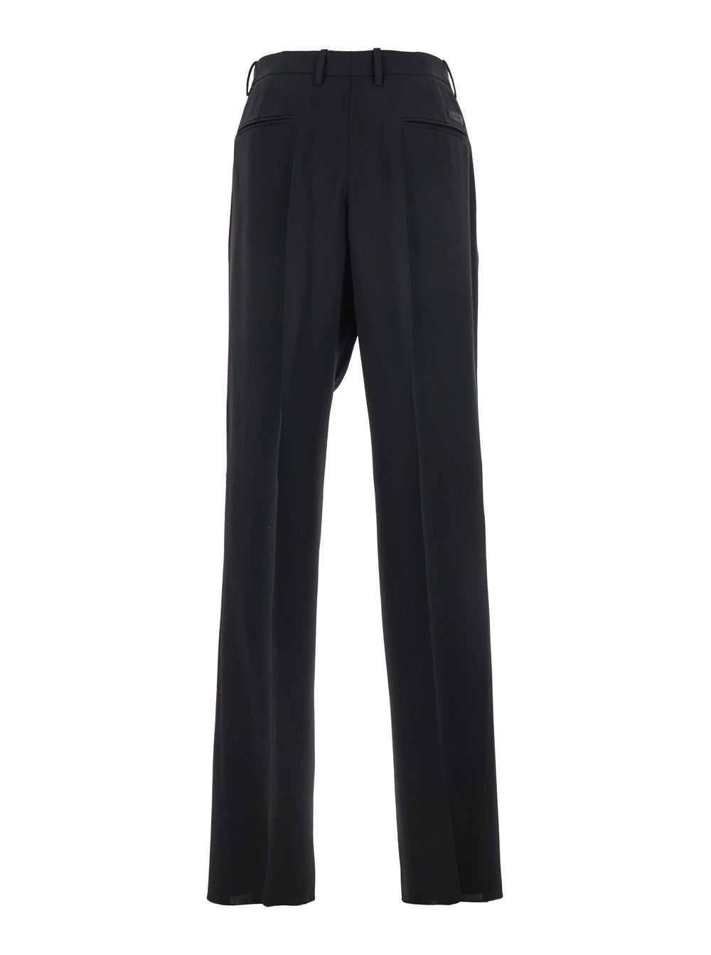 Versace Men Black Pants With Belt And Logo Patch On The Rear In Wool Blend Man