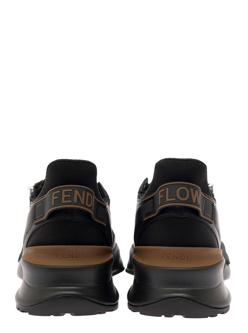 Fendi Men 'Fendi Flow' Black Low Top Sneakers With Diagonal F Detail In Leather Man