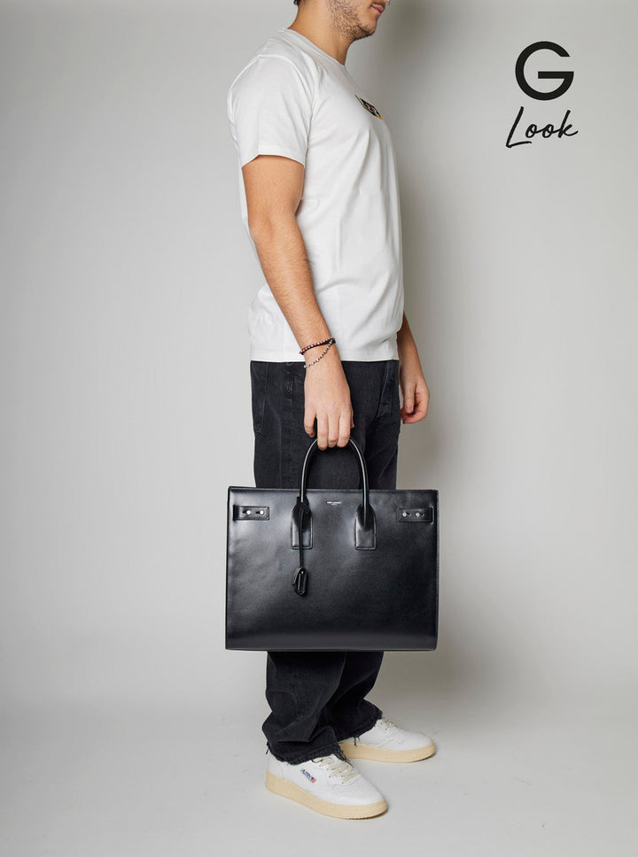 Saint Laurent Men Black Handbag With Adjustable And Removable Shoulder Strap In Leather Man