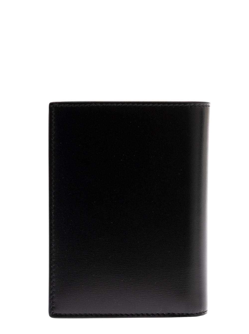 Saint Laurent Men Black Leather Wallet With Ysl Metal Logo Man