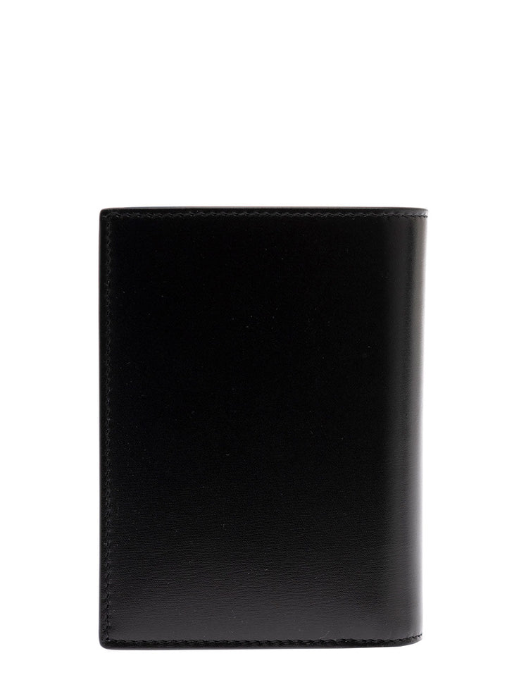 Saint Laurent Men Black Leather Wallet With Ysl Metal Logo Man