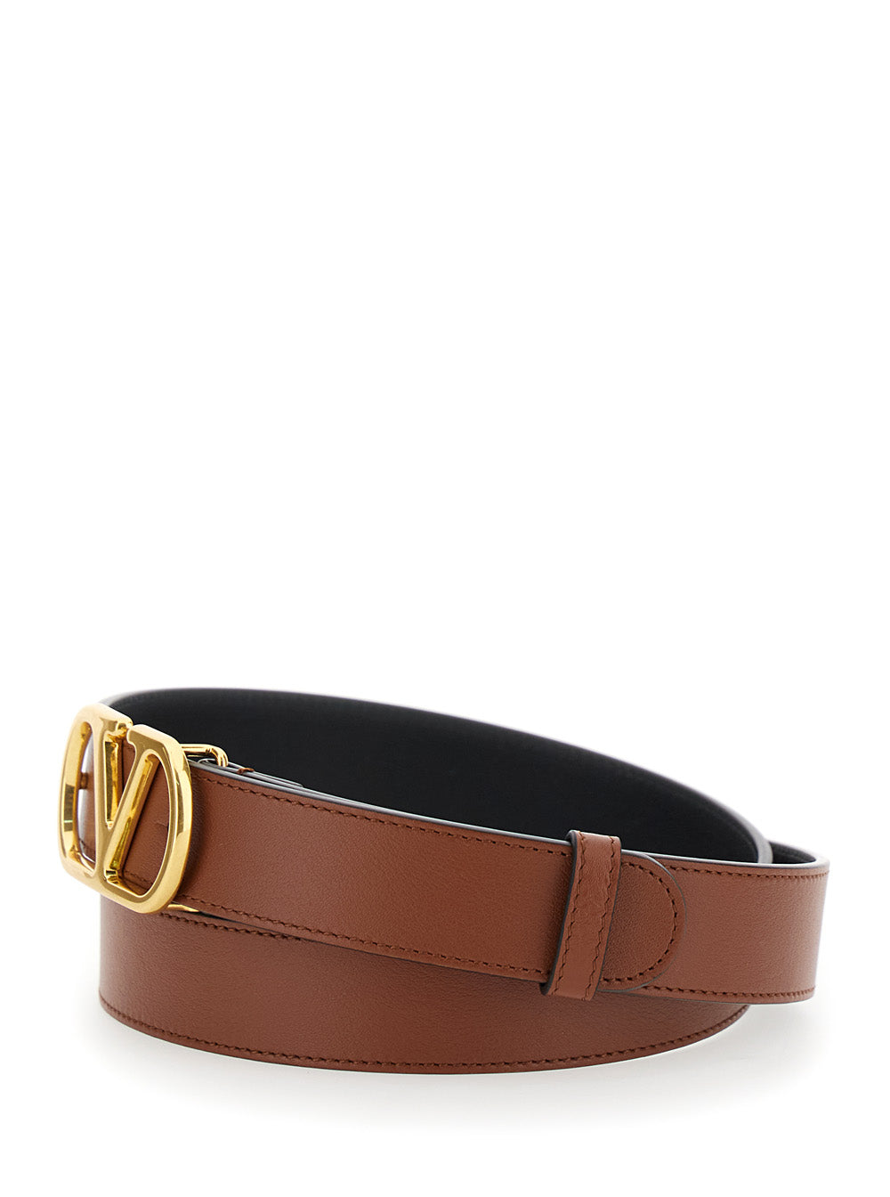 Valentino Garavani Men Brown Belt With Adjustable Vlogo Buckle In Leather Man