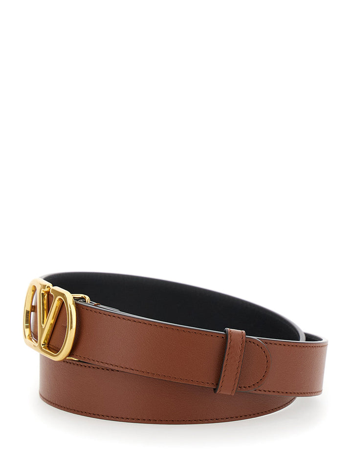 Valentino Garavani Men Brown Belt With Adjustable Vlogo Buckle In Leather Man