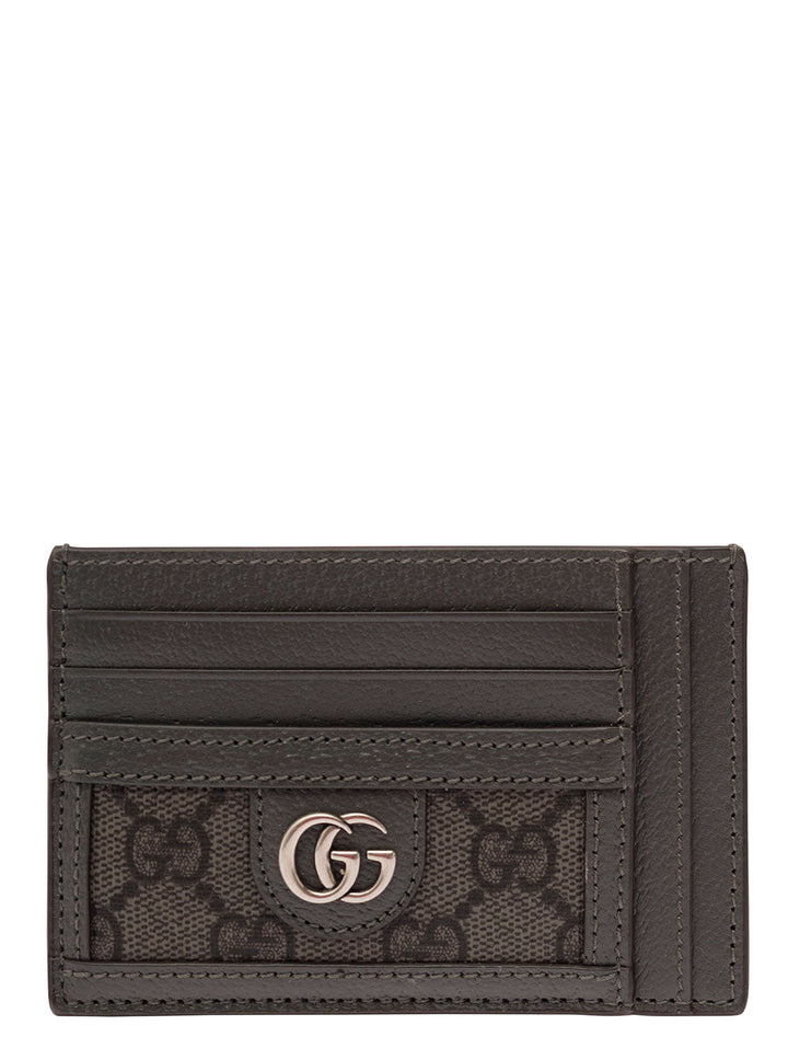 Gucci Men Grey Card Holder With Leather Trim And Gg Motif In Fabric Man