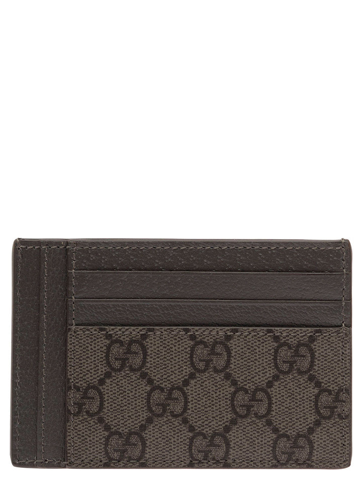 Gucci Men Grey Card Holder With Leather Trim And Gg Motif In Fabric Man