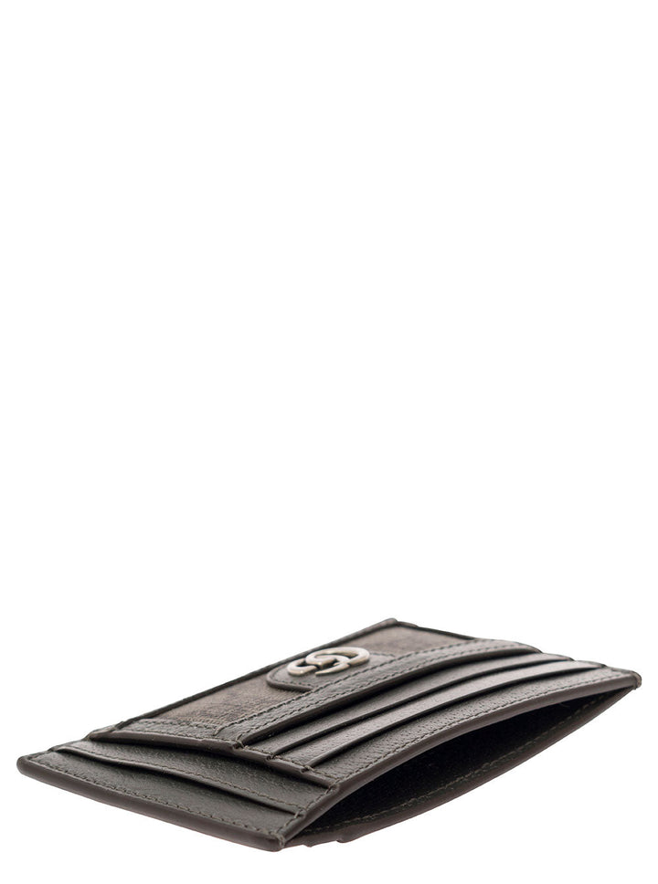 Gucci Men Grey Card Holder With Leather Trim And Gg Motif In Fabric Man