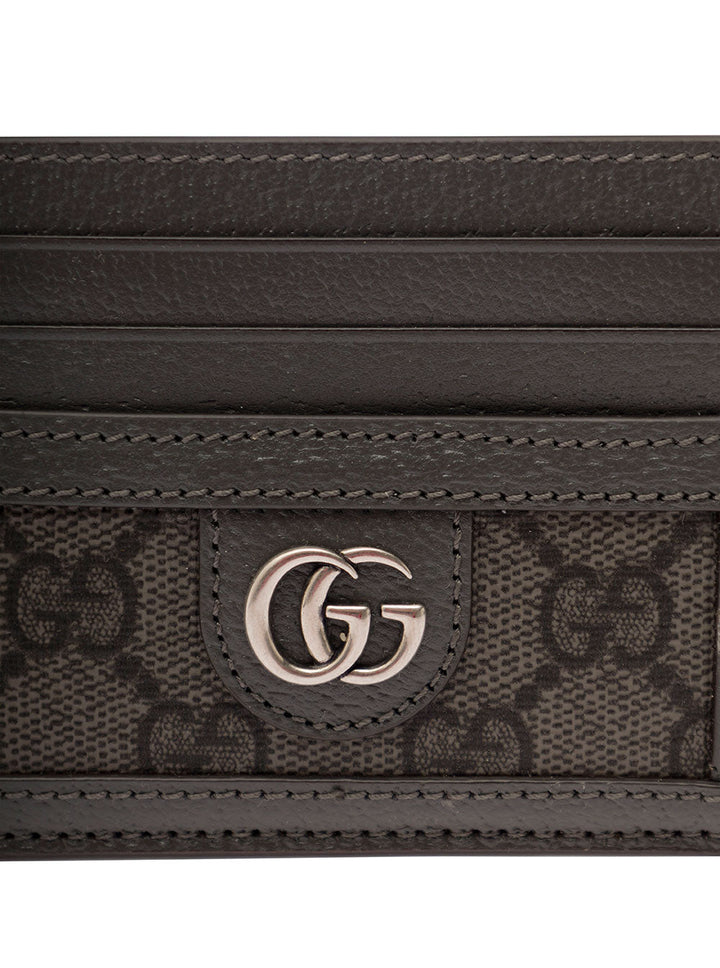 Gucci Men Grey Card Holder With Leather Trim And Gg Motif In Fabric Man